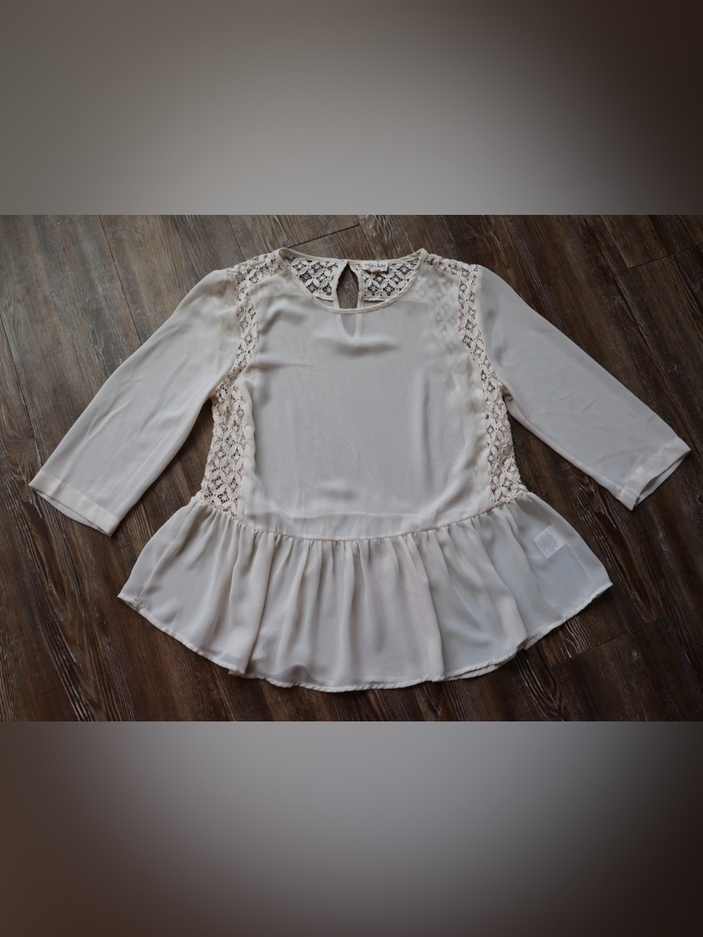 Soft Romantic Ivory Lace Sheer Peplum Boho Blouse Top Medium
